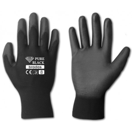 Rękawice ochronne PURE BLACK rozmiar 8 poliuretan
