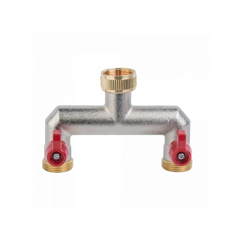 Rozdzielacz 2-drożny GW 3/4" z zaworami GZ 3/4" MOSIĄDZ niklowany