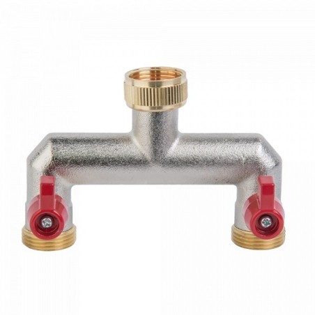 Rozdzielacz 2-drożny GW 3/4" z zaworami GZ 3/4" MOSIĄDZ niklowany