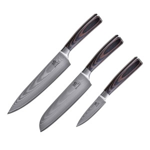 Chairo Shoto + Santoku + Sifu - Zestaw 3 noży ze stali damasceńskiej SHIORI