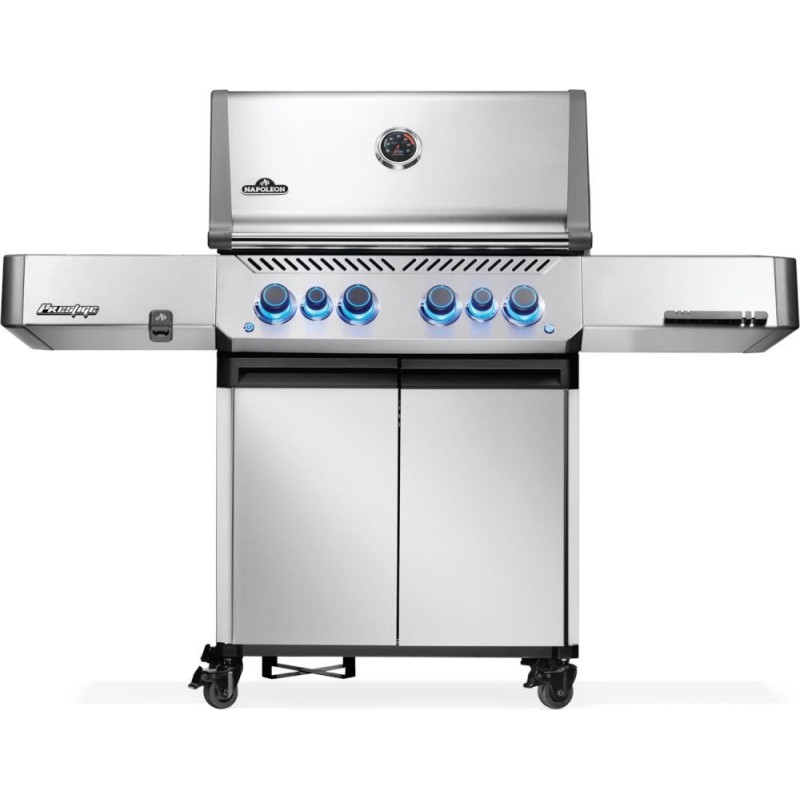 Grill gazowy Napoleon Prestige 500 RSIB z palnikiem rożna i palnikiem bocznym Sizzle Zone, Stal Szlachetna,