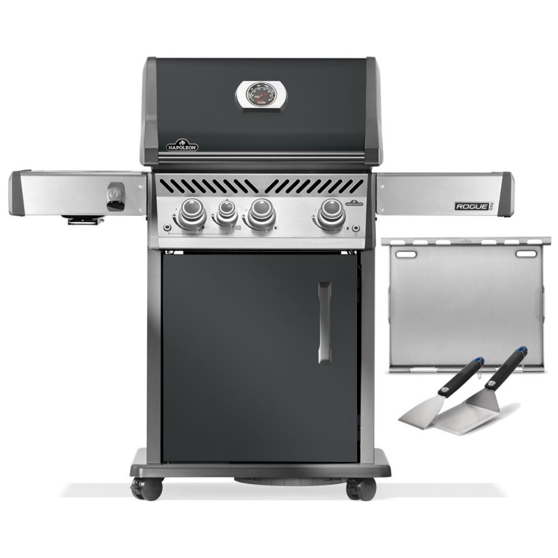 Grill gazowy Napoleon Rogue PRO 425 SIB z palnikiem bocznym Sizzle Zone + plancha i szpatuły, Szary