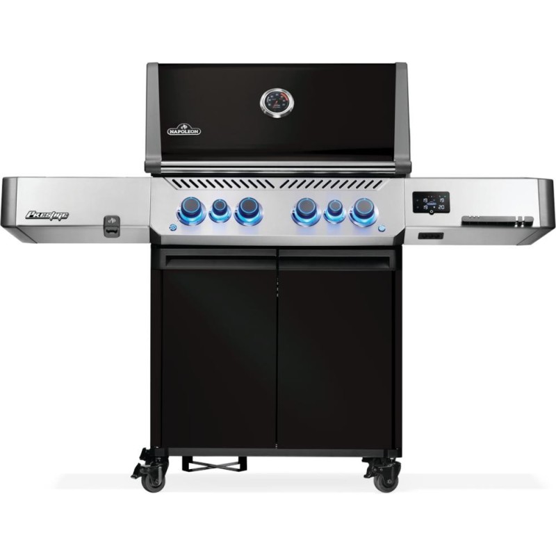 Grill gazowy Napoleon Prestige 500 Connected RSIB z palnikiem rożna i palnikiem bocznym Sizzle Zone, WiFi, Czarny