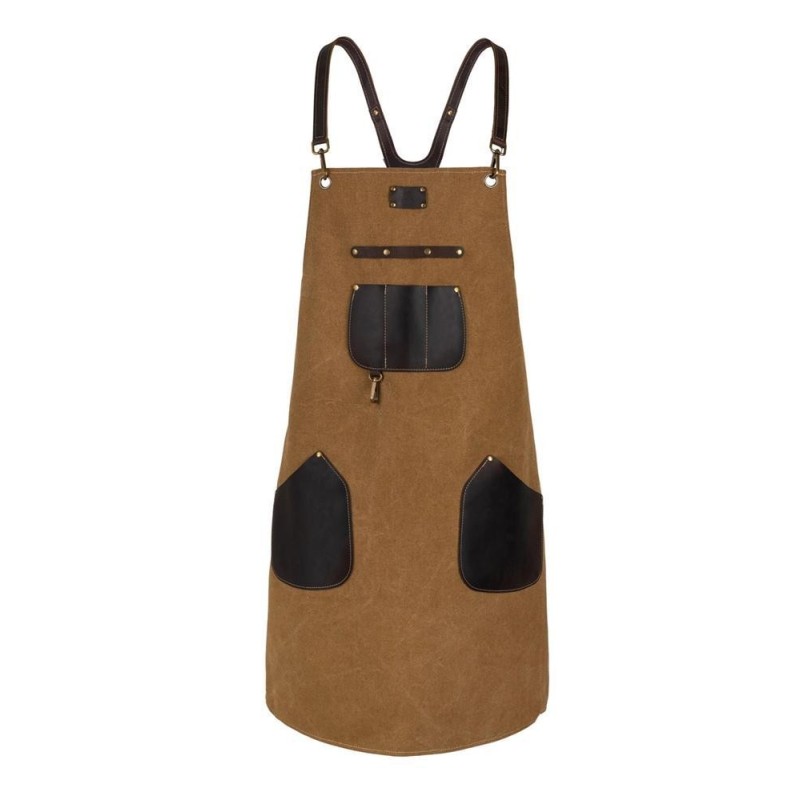 Fartuch do grillowania z woskowanego płótna z elementami ze skóry