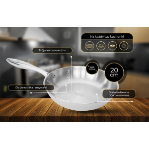 Patelnia Stainless Steel 304 bez powłoki 20cm, indukcja SHIORI