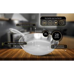 Patelnia Stainless Steel 304 bez powłoki 28cm, indukcja SHIORI