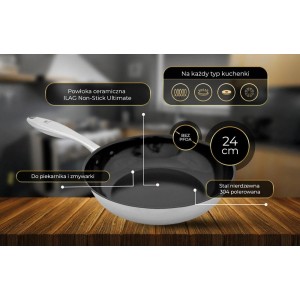 Patelnia Stainless Steel 304 z powłoką ceramiczną 24cm, indukcja SHIORI