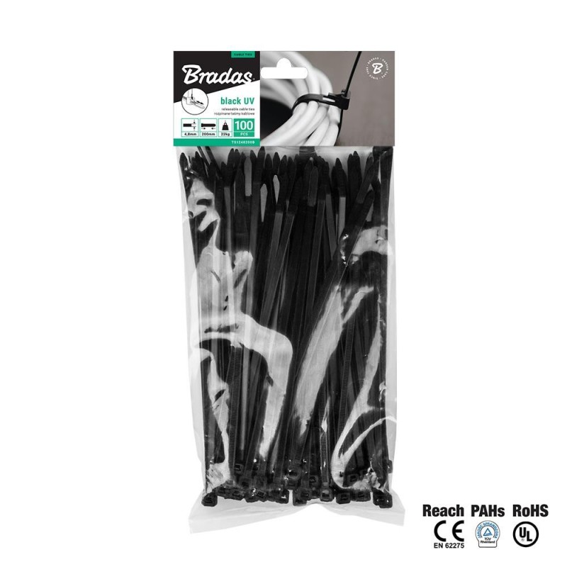 Taśma kablowa rozpinana 4,8 x 380mm UV  BLACK 100szt.