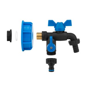 Zestaw IBC S60x6 + kran BLACK RAVEN GZ 2x3/4`` NYLON/BRASS na wąż 5/8"+ nypel