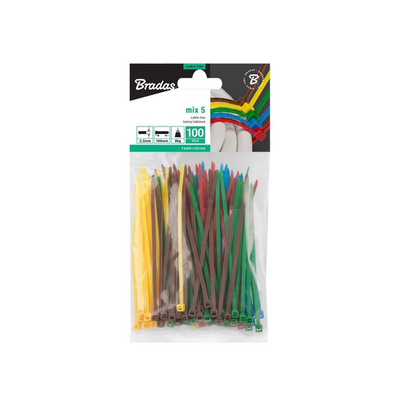 Taśma kablowa 2,5 x 200mm COLOUR MIX 100 szt.