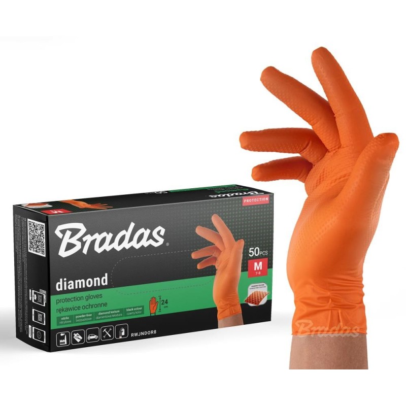 Rękawice ochronne DIAMOND nitrylowe M  rozm. 7-8 pomarańczowe