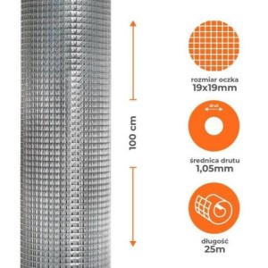 Siatka zgrzewana ocynkowana po  zgrzewaniu 19/1,05/100/25